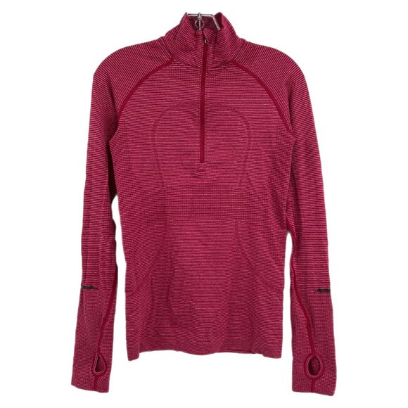 lululemon Red Striped 1/4 Zip Long Sleeve T-Shirt | One Size - Picture 1 of 7